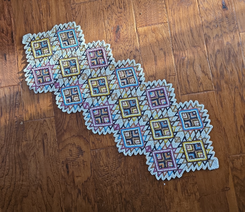 Beaded Geometric Patterned Table Runner